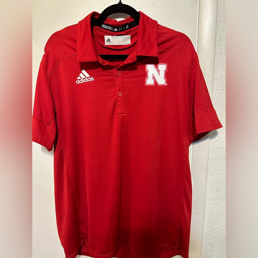 Adidas Men's Shirt Red NCAA Nebraska Cornhuskers Aeroready Tech Polo Size Large
